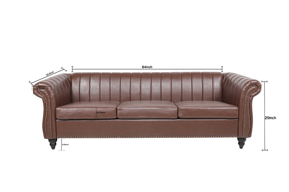 Brown pu rolled arm chesterfield three seater sofa by La Spezia additional picture 7
