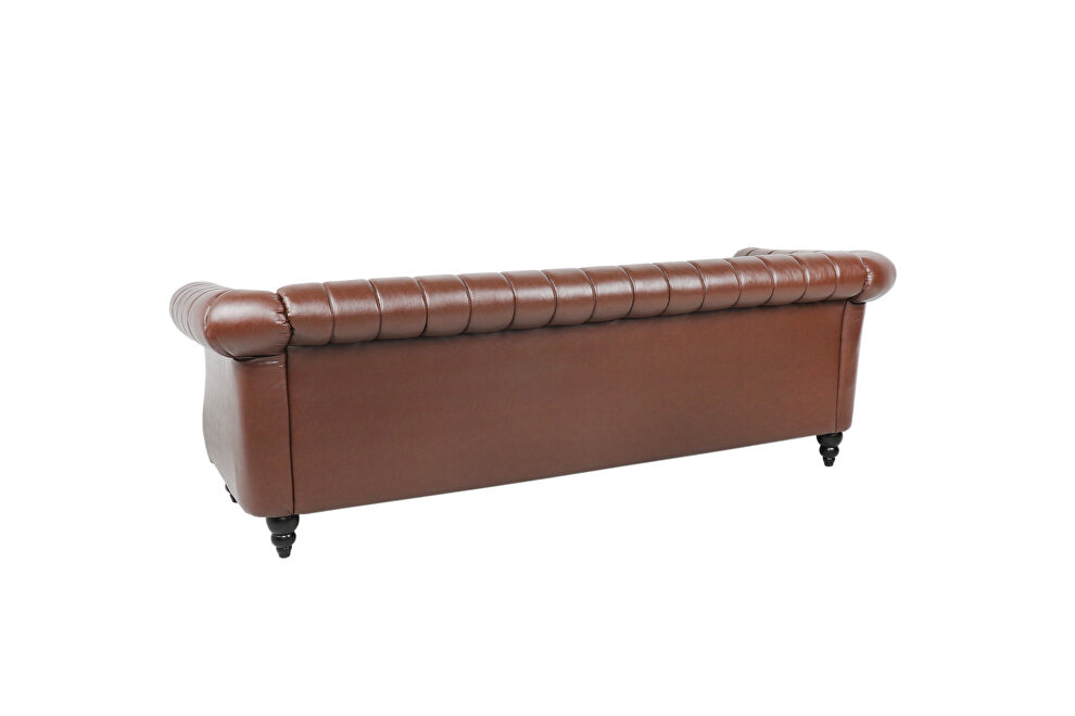 Brown pu rolled arm chesterfield three seater sofa by La Spezia additional picture 8