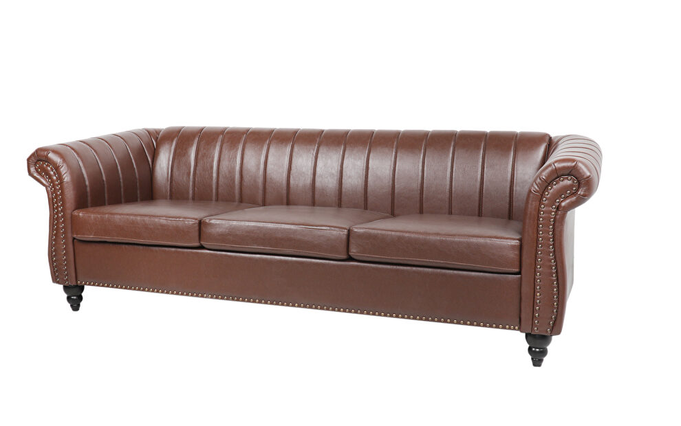 Brown pu rolled arm chesterfield three seater sofa by La Spezia additional picture 10
