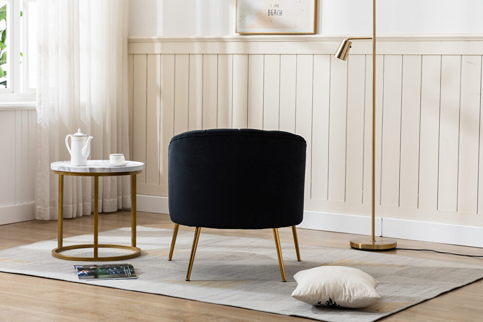 Wide tufted black velvet barrel chair by La Spezia additional picture 5