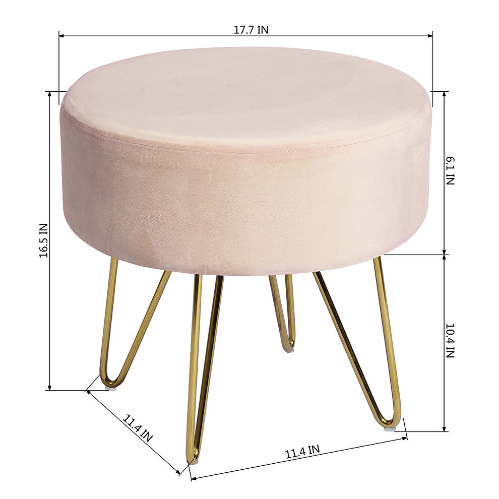 Pink and gold decorative round shaped ottoman with metal legs by La Spezia additional picture 10
