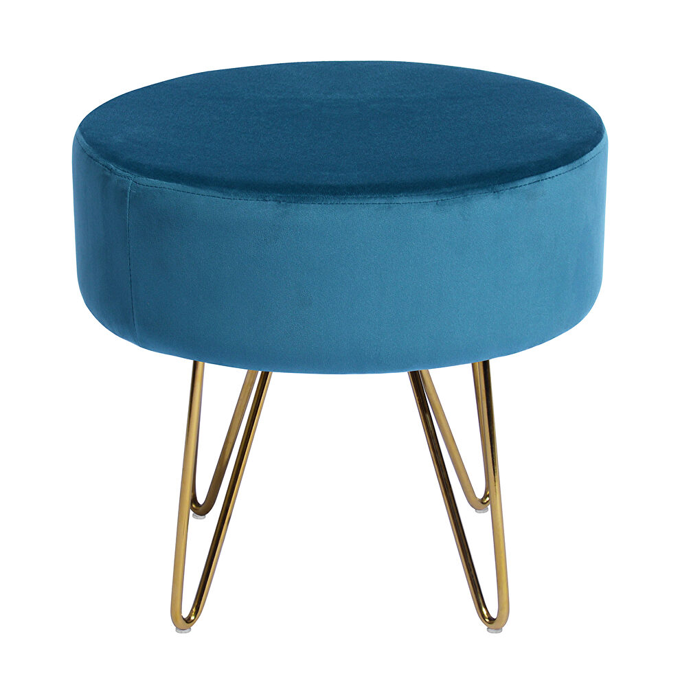 Teal and gold decorative round shaped ottoman with metal legs by La Spezia additional picture 2