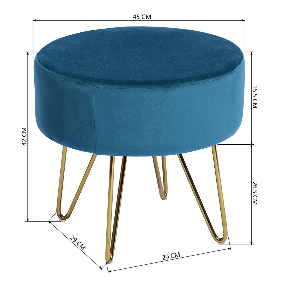 Teal and gold decorative round shaped ottoman with metal legs by La Spezia additional picture 11