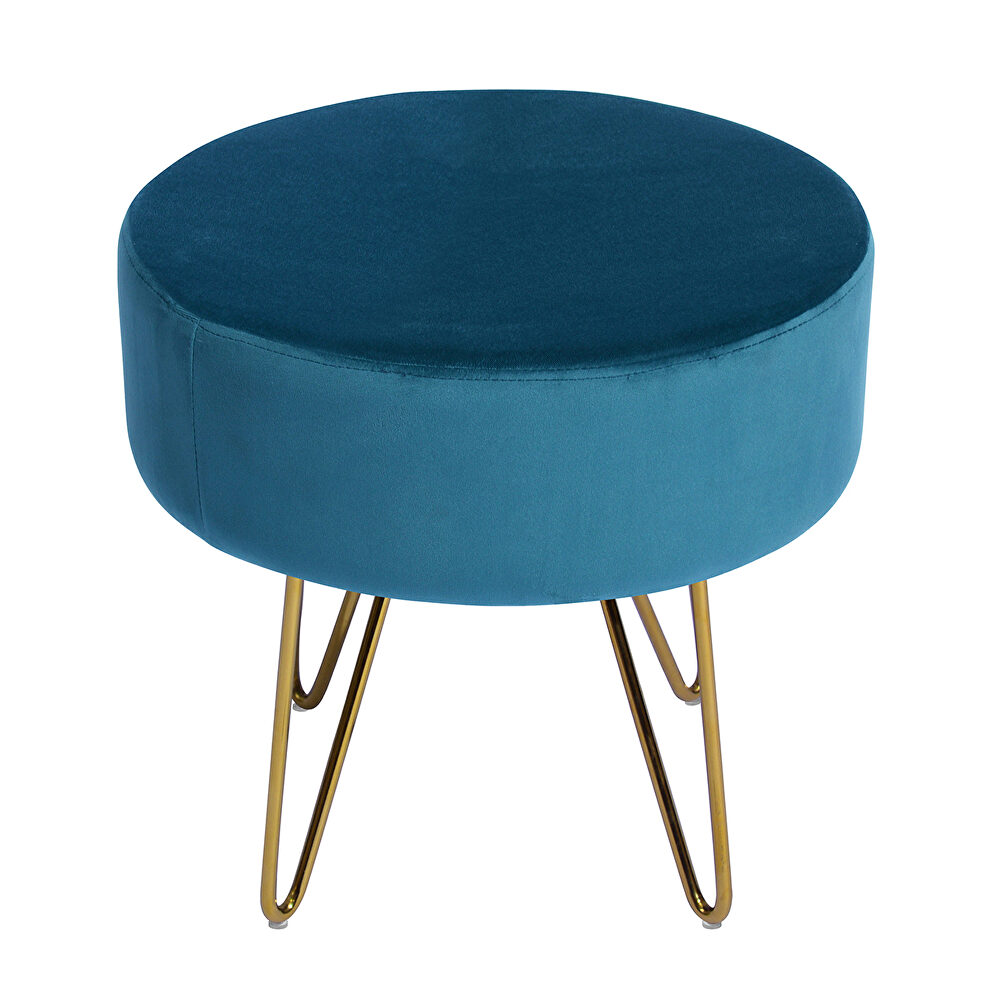 Teal and gold decorative round shaped ottoman with metal legs by La Spezia additional picture 6