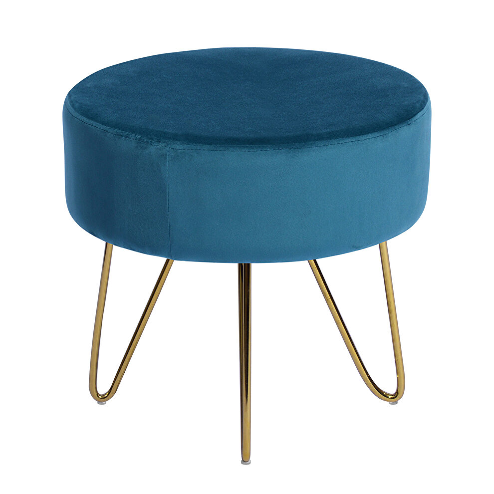 Teal and gold decorative round shaped ottoman with metal legs by La Spezia additional picture 7