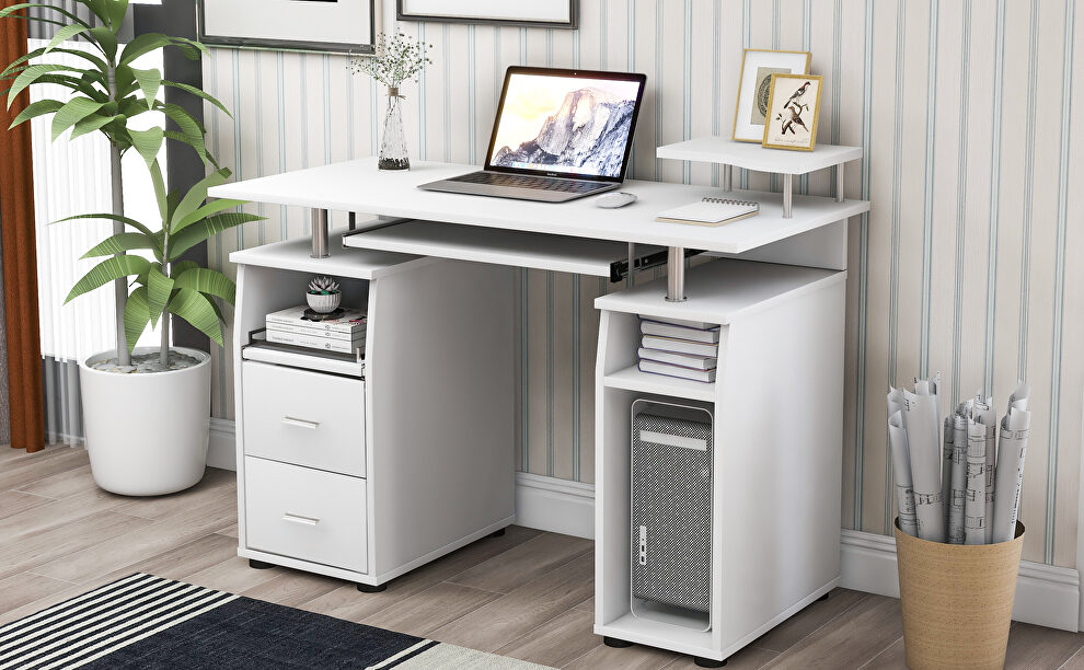 White home office computer desk with pull-out keyboard tray and drawers by La Spezia additional picture 12