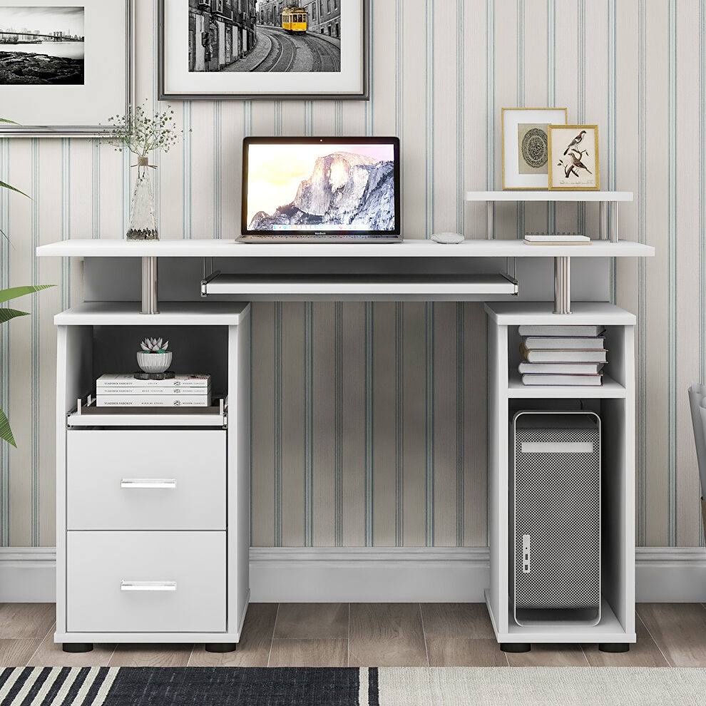 White home office computer desk with pull-out keyboard tray and drawers by La Spezia additional picture 13