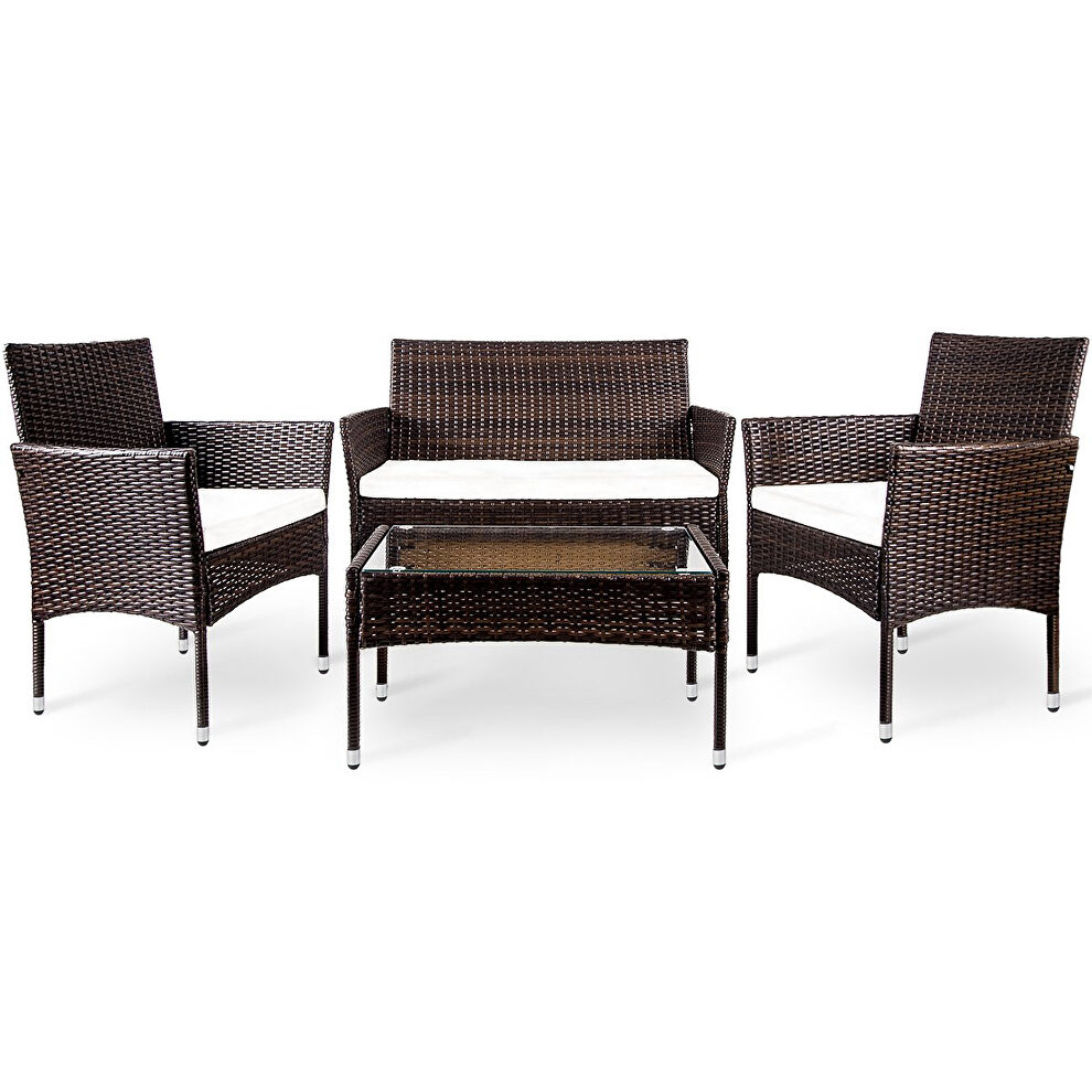 4 pc outdoor garden rattan patio furniture set cushioned seat wicker sofa by La Spezia additional picture 2