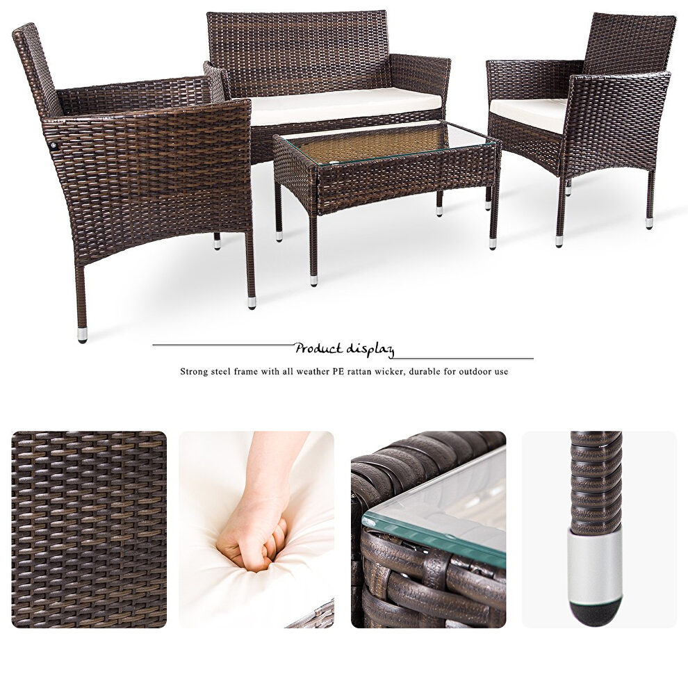 4 pc outdoor garden rattan patio furniture set cushioned seat wicker sofa by La Spezia additional picture 3