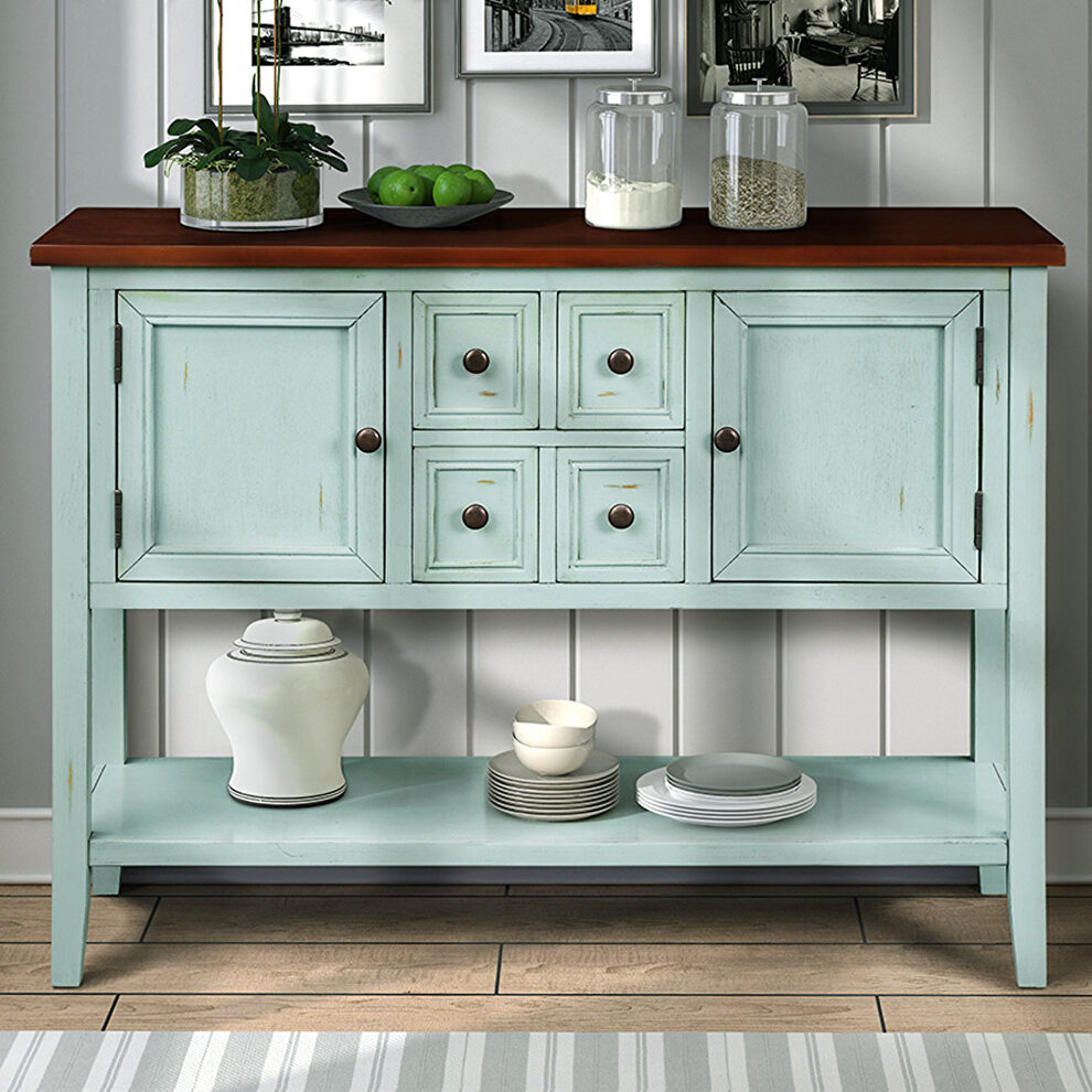 Retro blue cambridge series buffet sideboard console table with bottom shelf by La Spezia additional picture 9