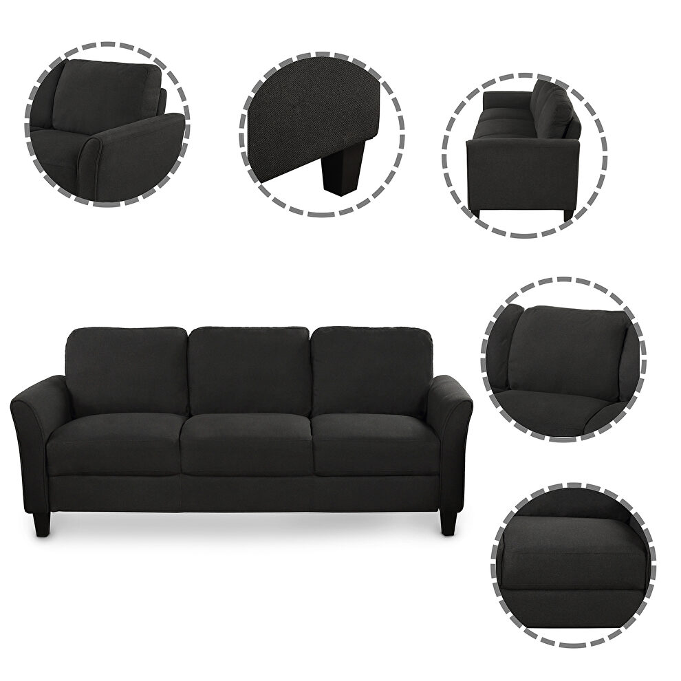 3-seat black linen fabric sofa by La Spezia additional picture 7