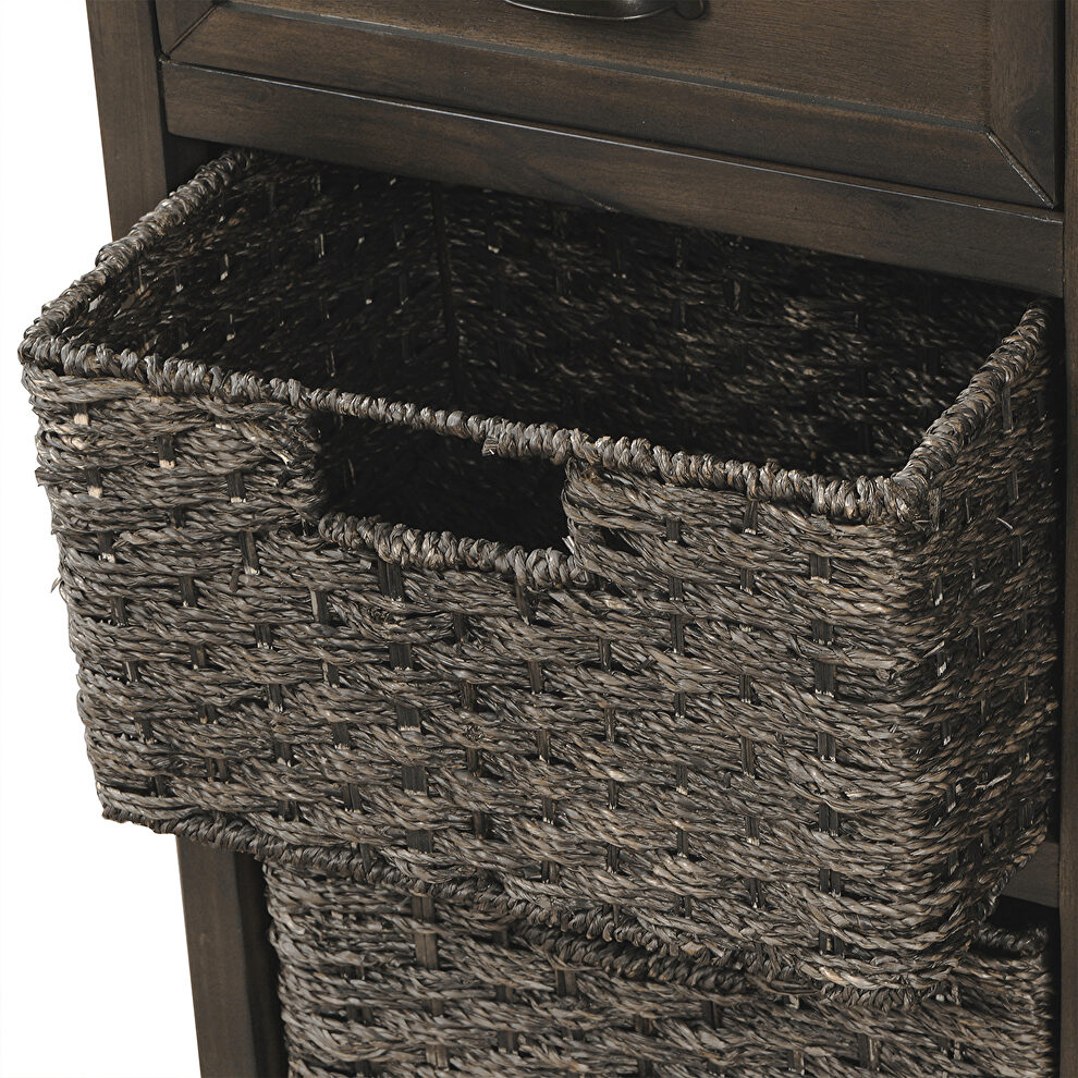 Brown gray rustic storage cabinet with two drawers and four classic rattan basket by La Spezia additional picture 2