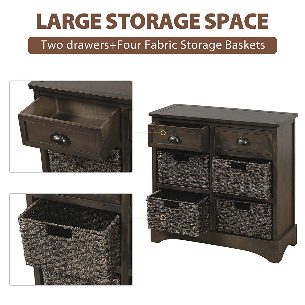 Brown gray rustic storage cabinet with two drawers and four classic rattan basket by La Spezia additional picture 16
