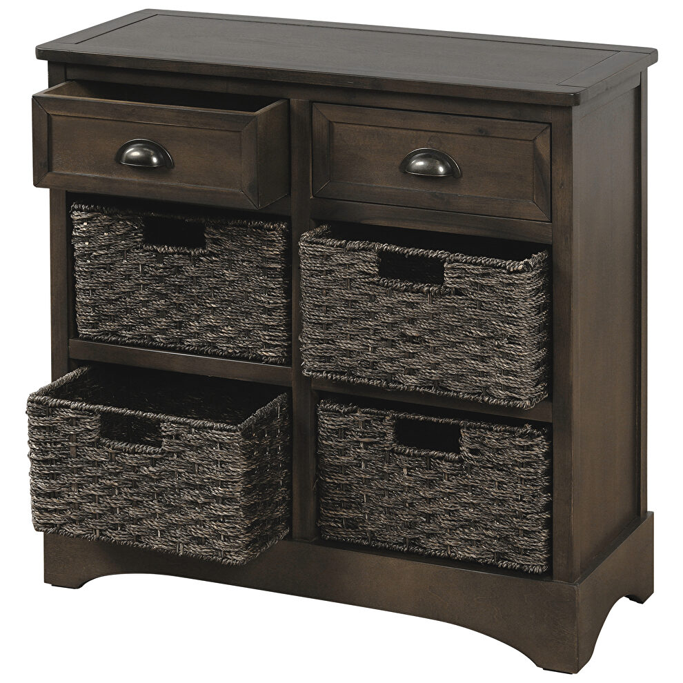Brown gray rustic storage cabinet with two drawers and four classic rattan basket by La Spezia additional picture 3