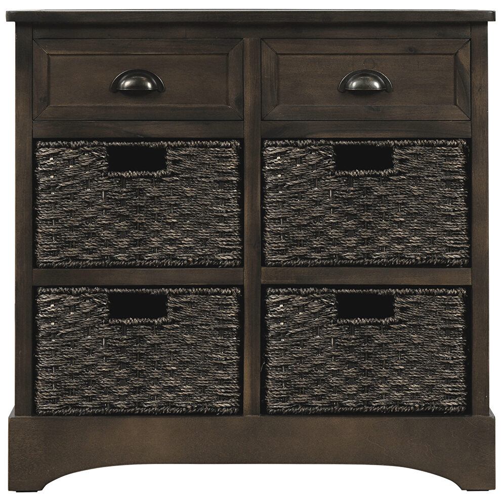 Brown gray rustic storage cabinet with two drawers and four classic rattan basket by La Spezia additional picture 4