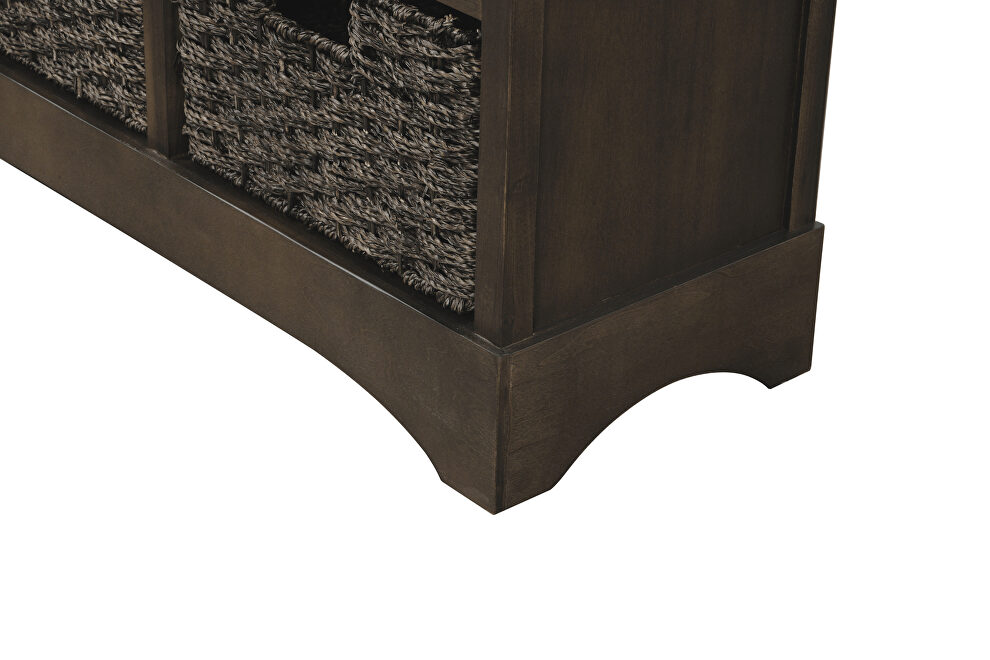 Brown gray rustic storage cabinet with two drawers and four classic rattan basket by La Spezia additional picture 9