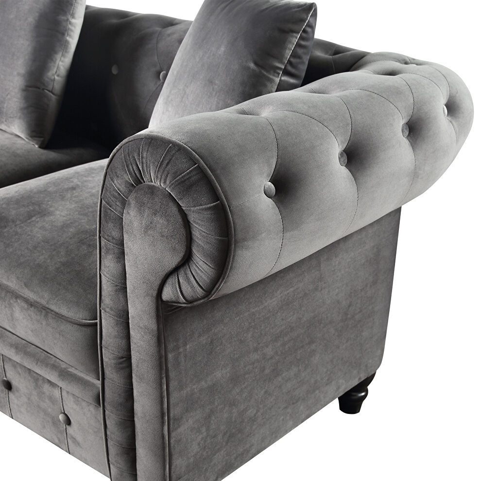 Dark gray velvet upholstery chesterfield sofa deep button tufted by La Spezia additional picture 2