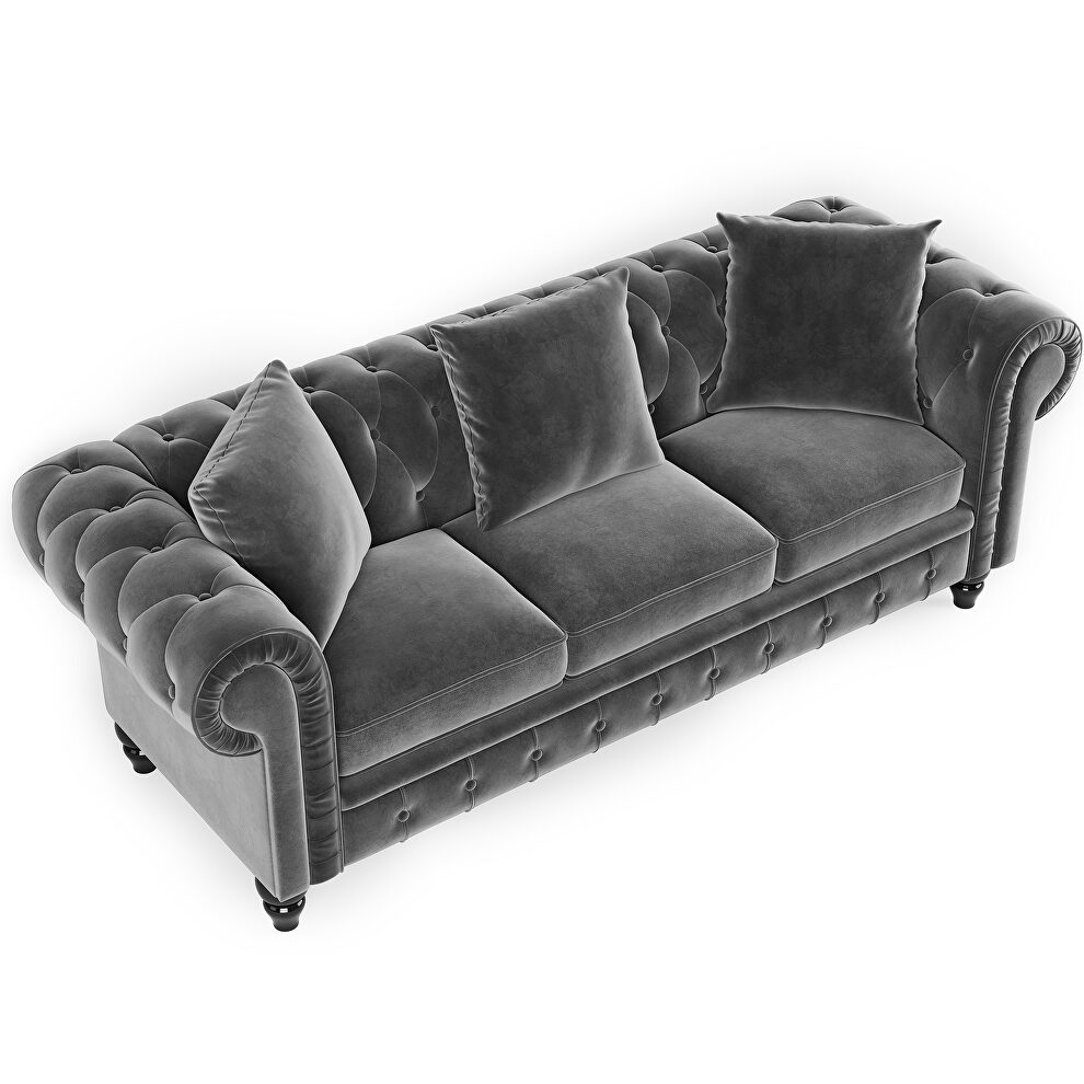 Dark gray velvet upholstery chesterfield sofa deep button tufted by La Spezia additional picture 11