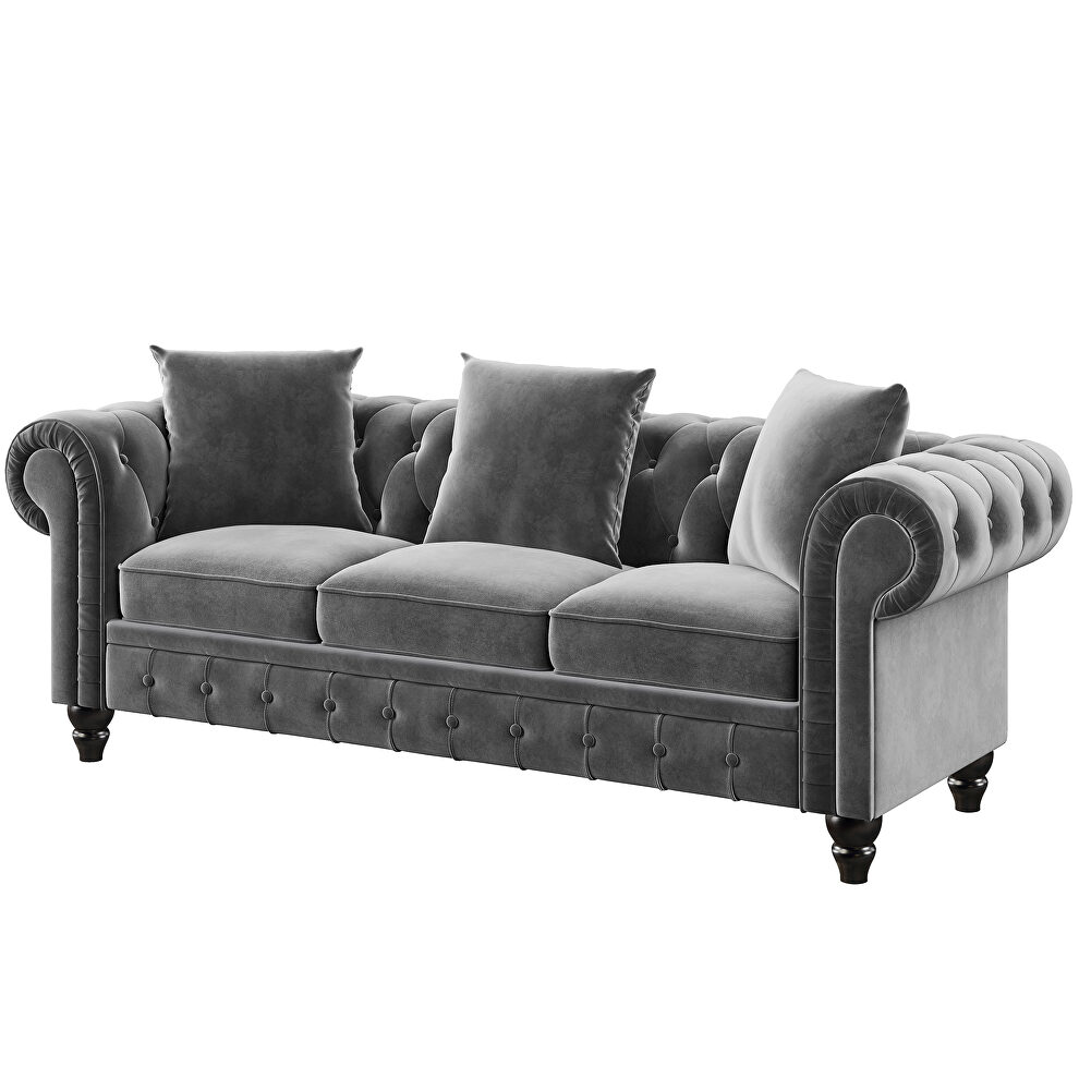 Dark gray velvet upholstery chesterfield sofa deep button tufted by La Spezia additional picture 12