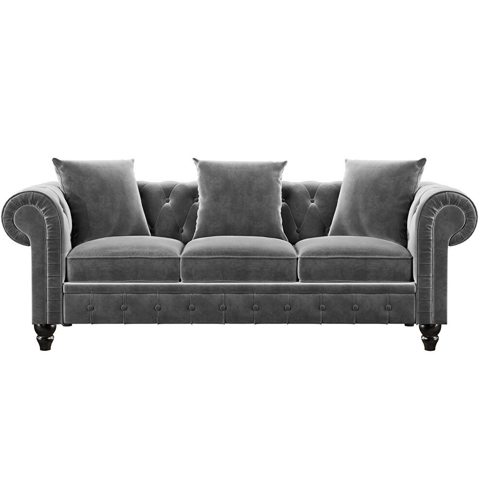 Dark gray velvet upholstery chesterfield sofa deep button tufted by La Spezia additional picture 16