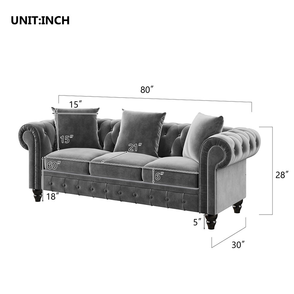 Dark gray velvet upholstery chesterfield sofa deep button tufted by La Spezia additional picture 6