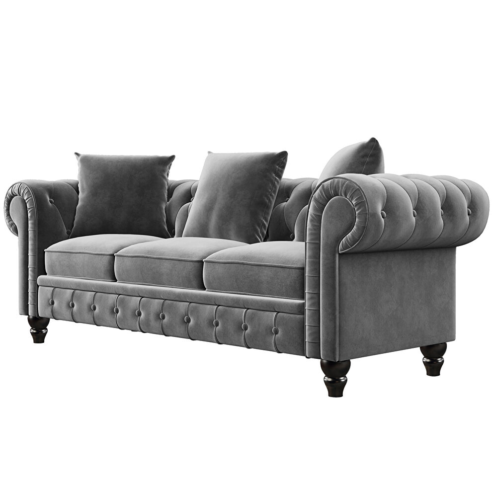 Dark gray velvet upholstery chesterfield sofa deep button tufted by La Spezia additional picture 8
