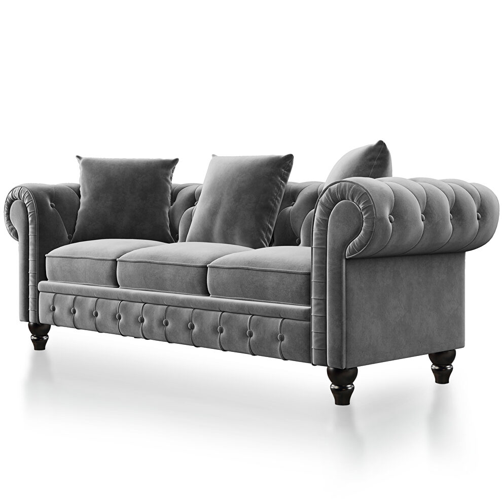 Dark gray velvet upholstery chesterfield sofa deep button tufted by La Spezia additional picture 9
