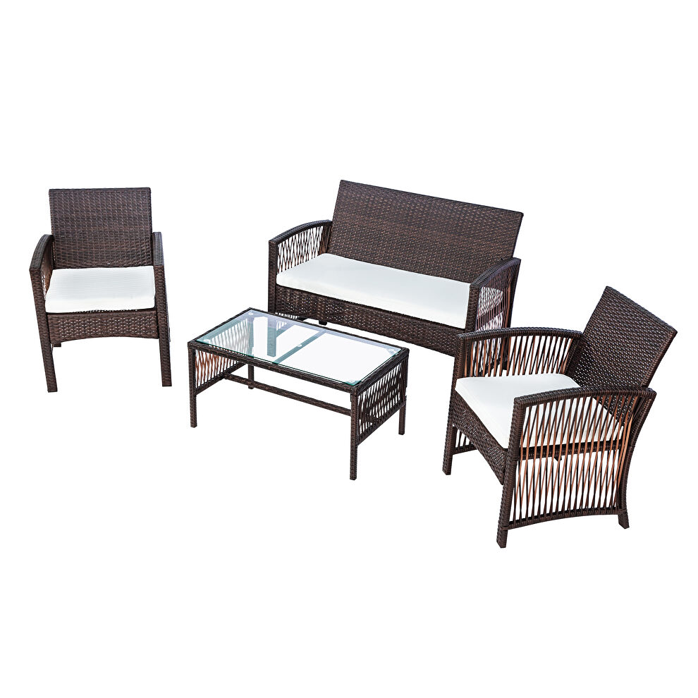 Brown rattan chair, sofa and table patio 4 piece set by La Spezia additional picture 4