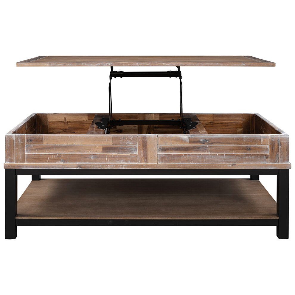 U-style brown lift top coffee table with inner storage space and shelf by La Spezia additional picture 2