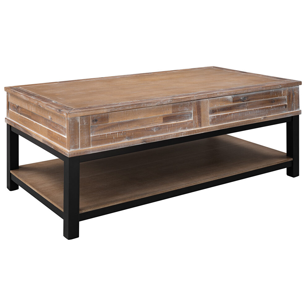 U-style brown lift top coffee table with inner storage space and shelf by La Spezia additional picture 4