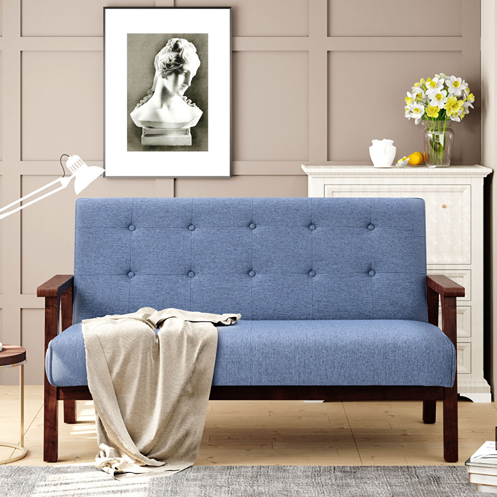 Modern solid loveseat sofa blue linen blend fabric 2-seat couch by La Spezia additional picture 16
