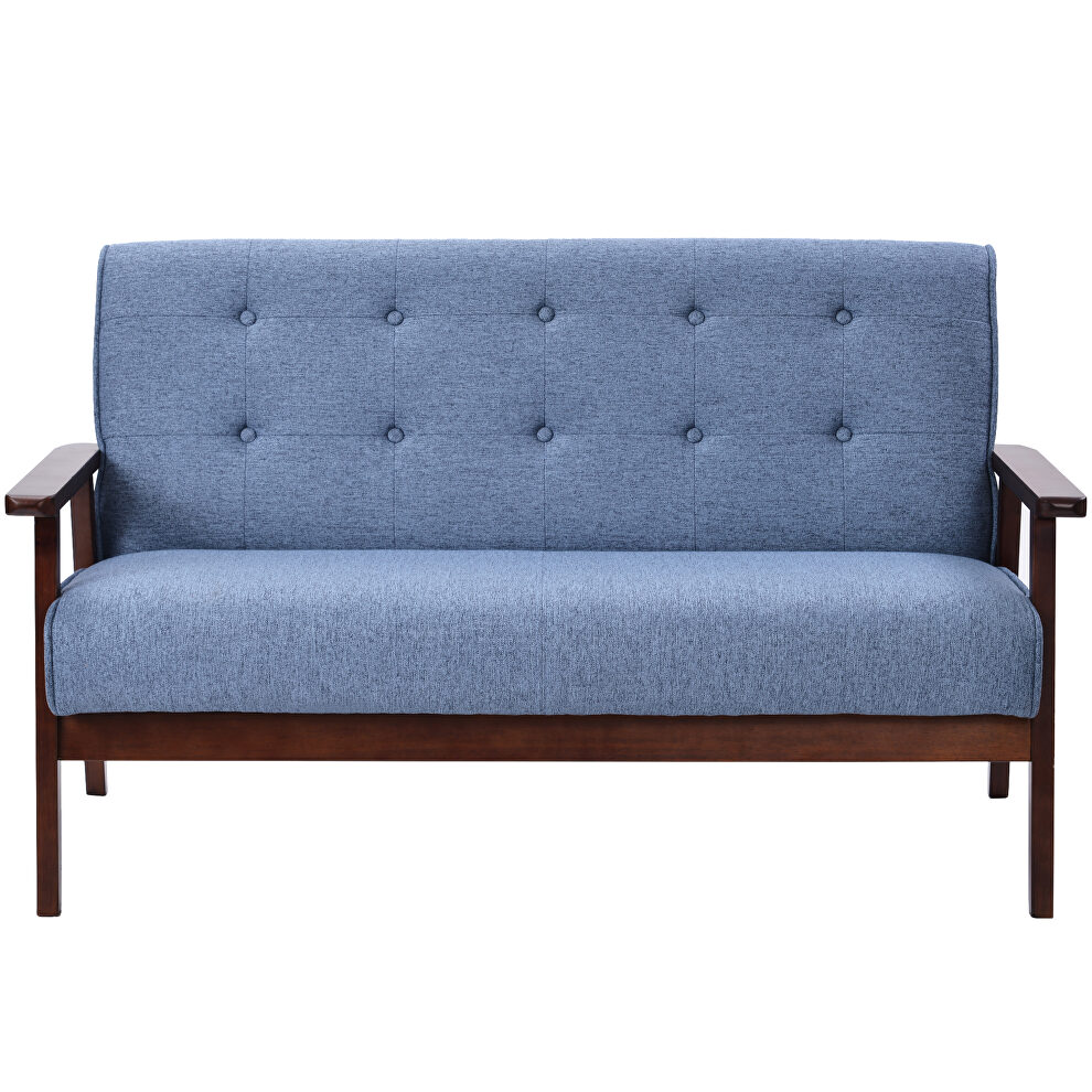 Modern solid loveseat sofa blue linen blend fabric 2-seat couch by La Spezia additional picture 8