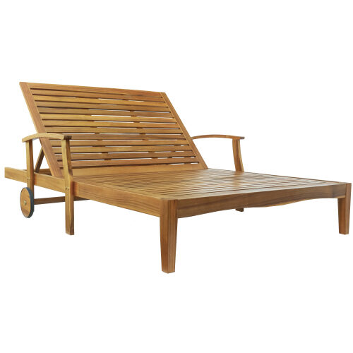 Natural wood finish/ blue cushion outdoor double chaise lounge chair by La Spezia additional picture 3