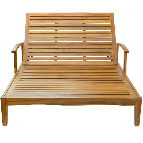 Natural wood finish/ blue cushion outdoor double chaise lounge chair by La Spezia additional picture 4