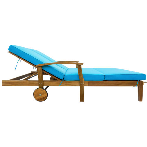 Natural wood finish/ blue cushion outdoor double chaise lounge chair by La Spezia additional picture 7