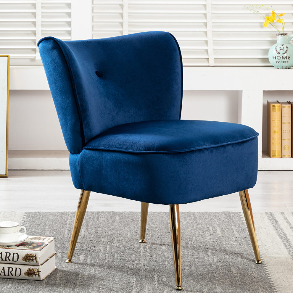 Accent living room side wingback chair navy velvet fabric by La Spezia additional picture 4