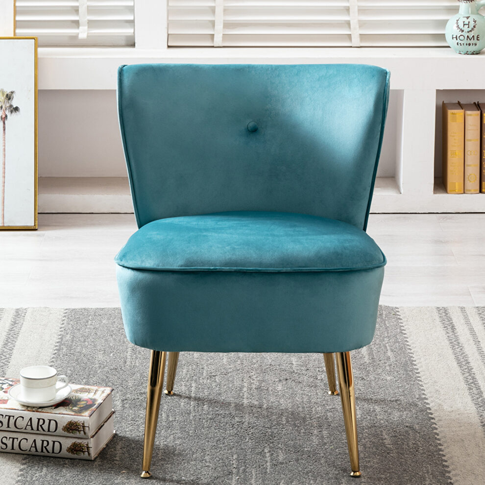 Accent living room side wingback chair teal blue velvet fabric by La Spezia additional picture 6