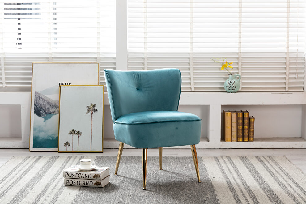 Accent living room side wingback chair teal blue velvet fabric by La Spezia additional picture 9