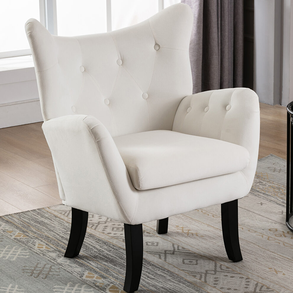Beige velvet wingback modern tufted accent chair by La Spezia additional picture 9