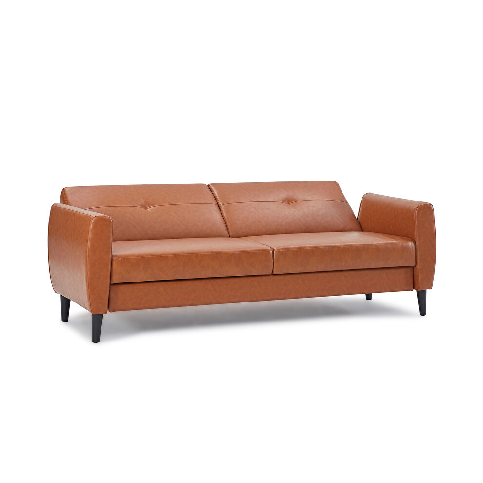 Brown pu leather modern convertible folding futon sofa bed with storage box by La Spezia additional picture 2