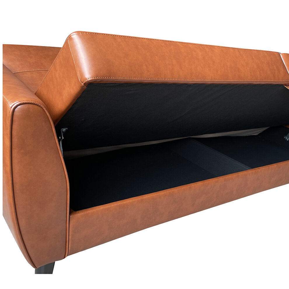 Brown pu leather modern convertible folding futon sofa bed with storage box by La Spezia additional picture 16