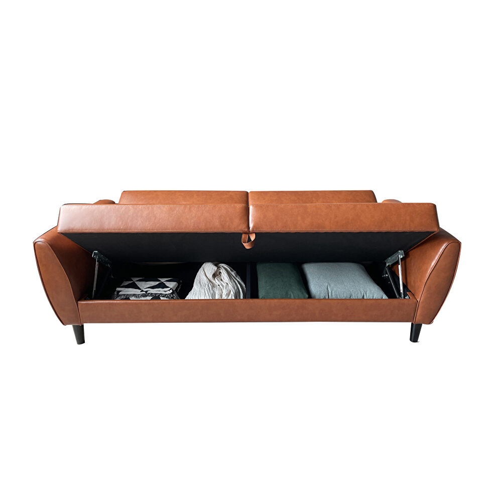 Brown pu leather modern convertible folding futon sofa bed with storage box by La Spezia additional picture 18