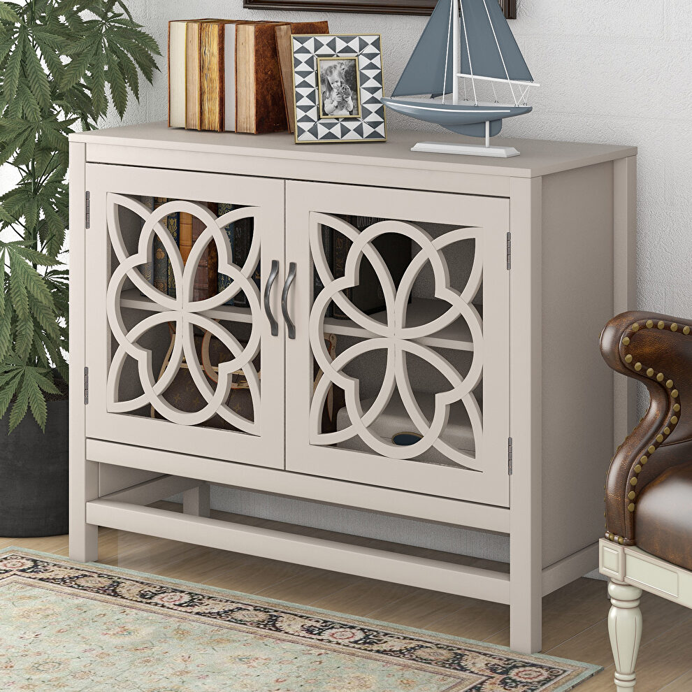 Cream white wood accent buffet sideboard storage cabinet with doors and adjustable shelf by La Spezia additional picture 13