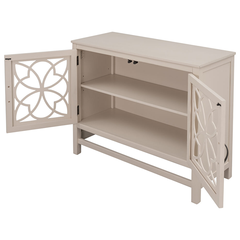 Cream white wood accent buffet sideboard storage cabinet with doors and adjustable shelf by La Spezia additional picture 4