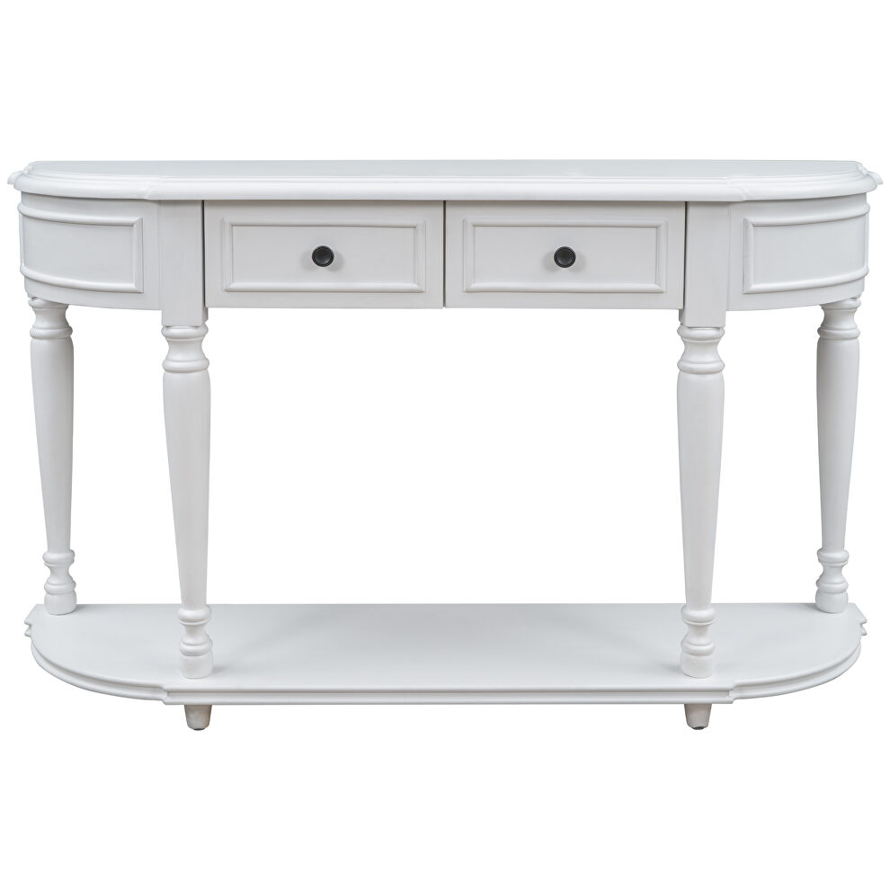 Antique white retro circular curved design console table with open style shelf by La Spezia additional picture 2
