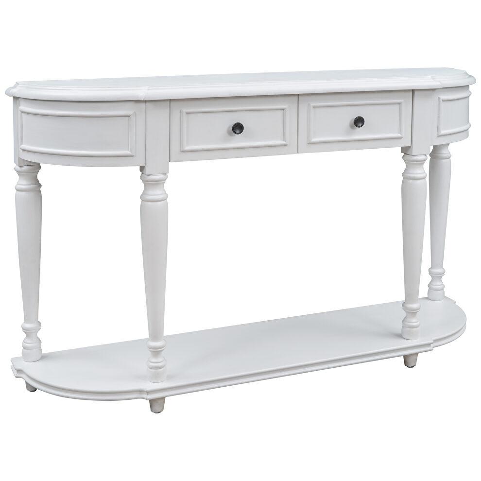 Antique white retro circular curved design console table with open style shelf by La Spezia additional picture 3