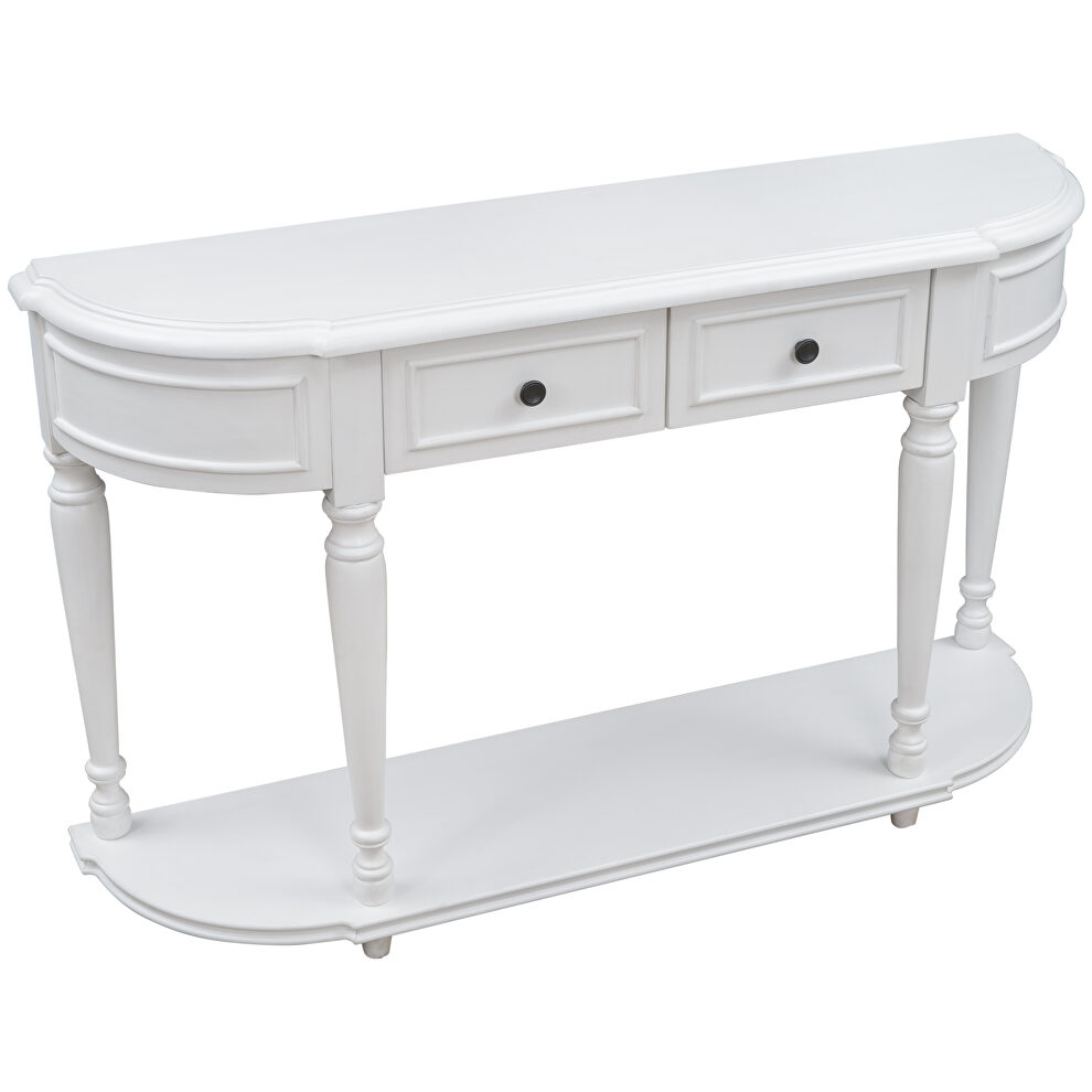 Antique white retro circular curved design console table with open style shelf by La Spezia additional picture 5