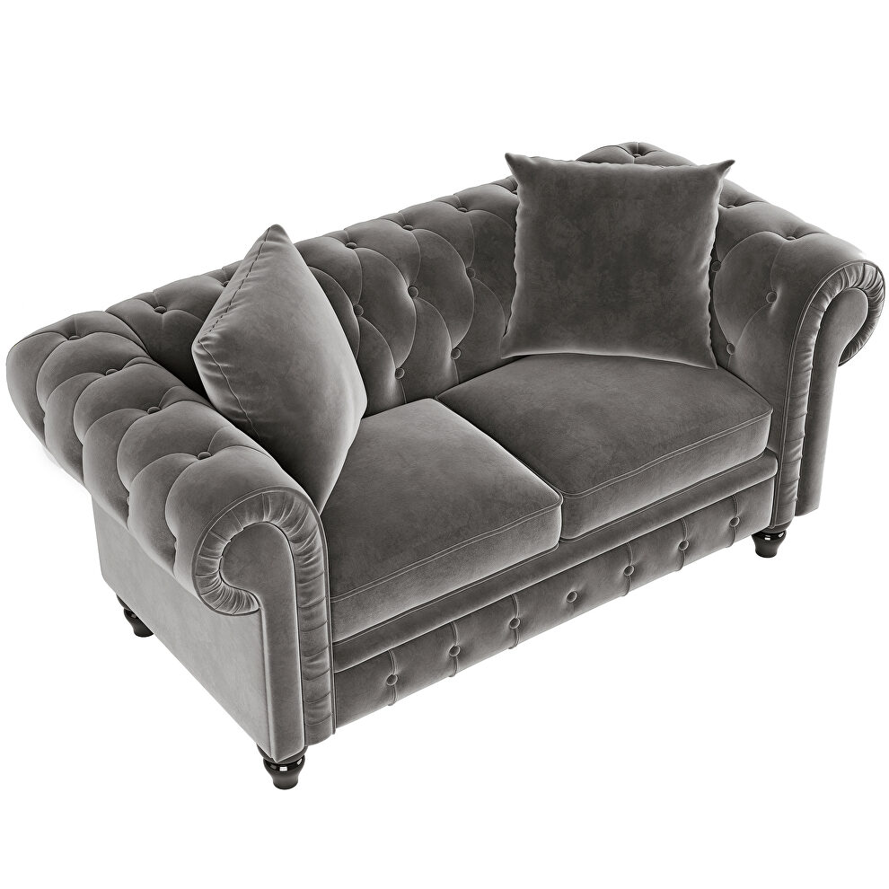 Deep button tufted gray velvet chesterfield loveseat by La Spezia additional picture 4