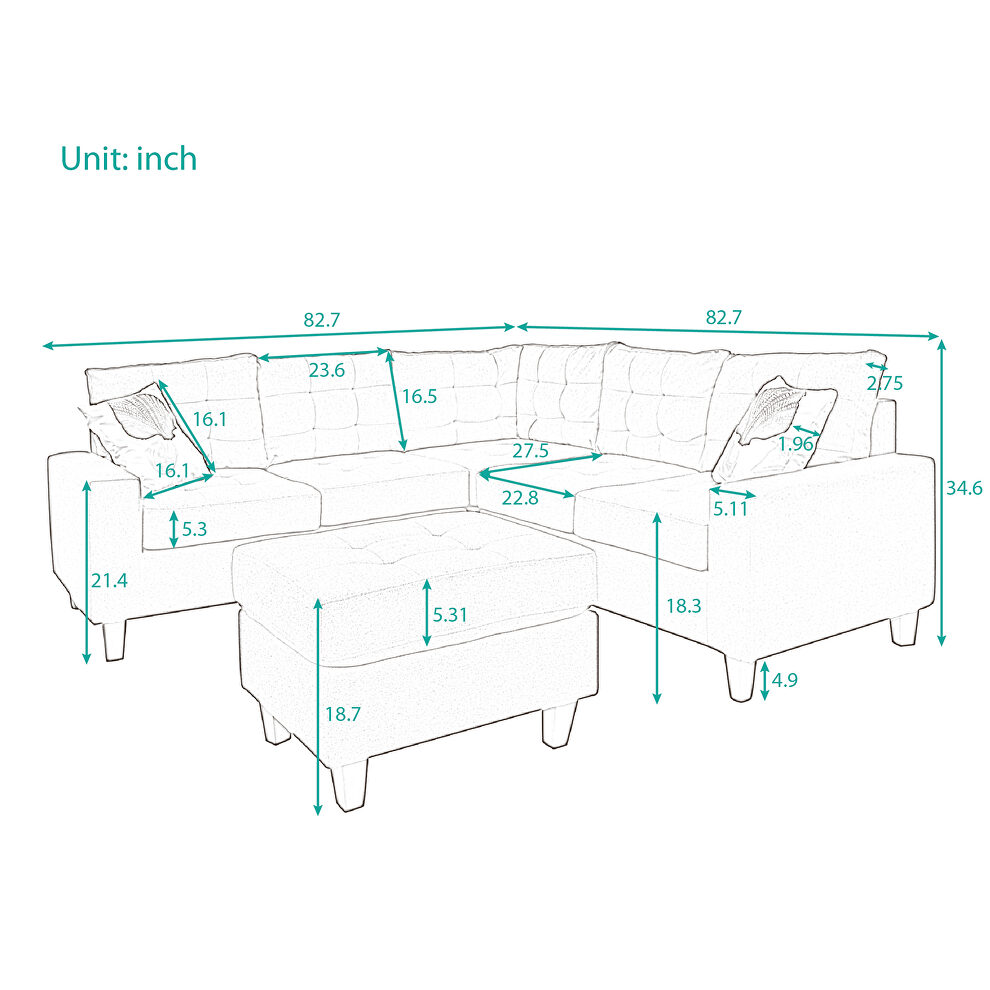 U_style blue line-like symmetrical sectioanl sofa with ottoman by La Spezia additional picture 2