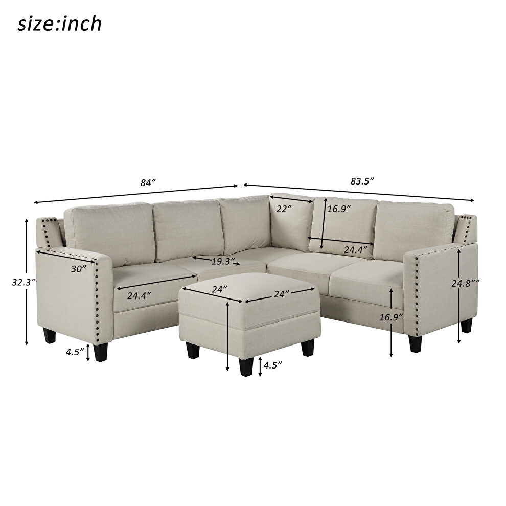 U_style 2 piece rivet beige linen-like fabric upholstered set with cushions by La Spezia additional picture 2